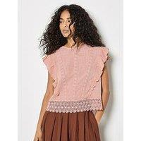 Apricot Lace Trim Frill Edge Top