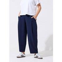 Yours Curve Barrel Pleat Trousers - Navy
