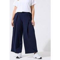 Yours Curve Pleat Wide Leg Trousers - Navy