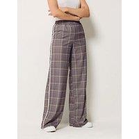 Long Tall Sally Check Piped Wide Leg Trouser 36" - Brown