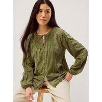 Monsoon Joss Jersey Mix Top - Green
