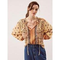 Monsoon Ines Print Top - Cream