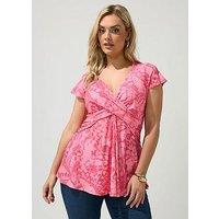 Yours Curve Abstract Butterfly Wrap Front Top
