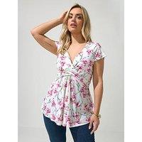 Yours Curve Floral Wrap Front Top