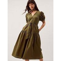 Monsoon Fawn Fabric Mix Dress - Green