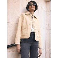 Mint Velvet Scallop Detail Leather Jacket - Butter Yellow