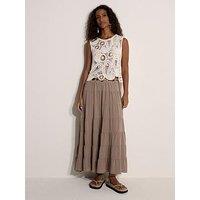 Apricot Paisley Crochet Scallop Hem Top - White