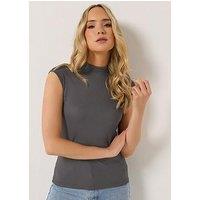 Long Tall Sally Tie Back Rib T-Shirt - Grey
