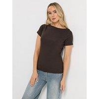 Long Tall Sally Rib Boat Neck T-Shirt - Brown