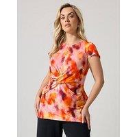 Yours Curve Blur Buckle Twist Front Top - Orange