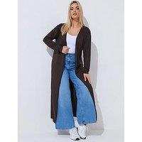 Yours Curve Ribbed Maxi Cardigan - Brown