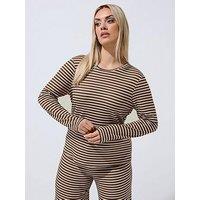 Yours Curve Stripe Printed Ribbed Top