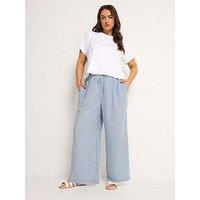 Yours Curve Linen Look Wide Leg Trouser 30" - Blue