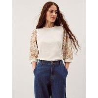 Monsoon Freya Fabric Mix Embroidered Top - Ivory