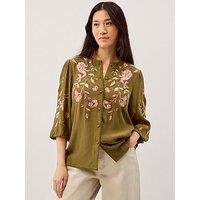 Monsoon Amelie Embroidered Top - Green