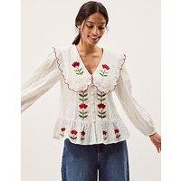Monsoon Talia Tulip Embroidered Top - White