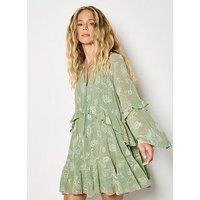 Apricot Paisley Embroidered Boho Dress