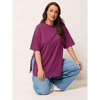 Yours Curve Relaxed Longline Side Split T-Shirt - Purple