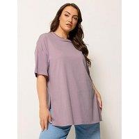 Yours Curve Relaxed Longline Side Split T-Shirt - Pink