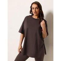 Yours Curve Relaxed Longline Side Split T-Shirt - Brown