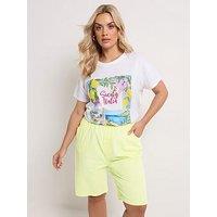Yours Curve Cool Cotton Shorts - Yellow