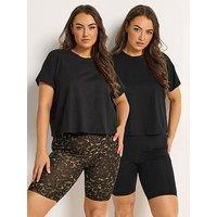 Yours Curve 2 Pack Animal Print Cycling Shorts - Black/Brown
