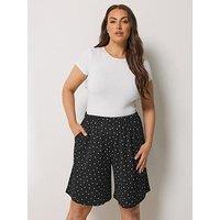 Yours Curve Jersey Crinkle Polka Dot Shorts - Black