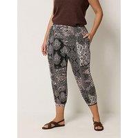 Yours Curve Jersey Crop Harem Spot Print Trousers - Black