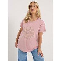 Yours Curve Placement Core T-Shirt - Pink