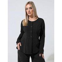 Yours Curve Seam Detail Button Long Sleeve Top - Black