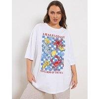 Yours Curve Placement Print Boxy T-Shirt - White