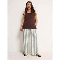 Yours Curve Linen Look Skinny Waist Wide Leg Trouser 28" - Cream