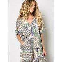 Apricot Scarf Print Side Split Trousers