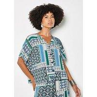 Apricot Scarf Print Button Front Top
