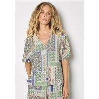 Apricot Scarf Print Button Front Top