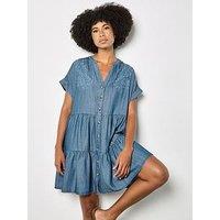 Apricot Embroidered Mini Tiered Dress