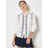 Apricot Ruffle Neck Embroidered Blouse