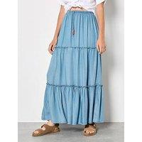 Apricot Tiered Denim Skirt