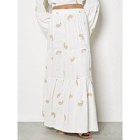 Apricot Paisley Embroid Linen Tier Skirt