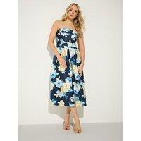 Long Tall Sally Floral Pleat Bardot Dress - Blue