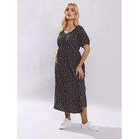 Yours Curve Ditsy Print Gypsy Midaxi Dress - Black