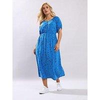 Yours Curve Ditsy Print Gypsy Midaxi Dress - Blue