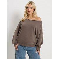 Yours Curve Off Shoulder Sweatshirt - Brown