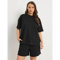 Yours Curve Shorts & T Shirt Co-Ord Sweat Set - Black