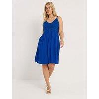 Yours Curve Crochet Bust Crinkle Dress - Blue