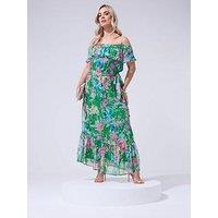 Yours Curve Floral Metallic Cold Shoulder Maxi Dress