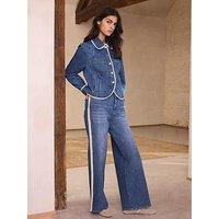 Mint Velvet Crochet Trim Straight Jeans - Blue