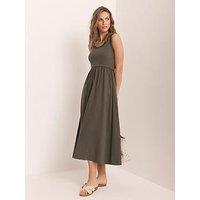 Mint Velvet Ruched Edge Woven Mix Dress - Khaki