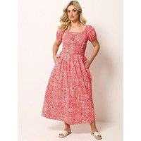 Yours Curve Poplin Midaxi Bardot Dress - Red