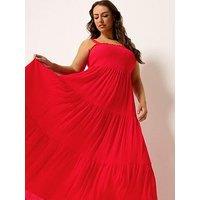 Yours Curve Shirred Strappy Maxi Dress - Red